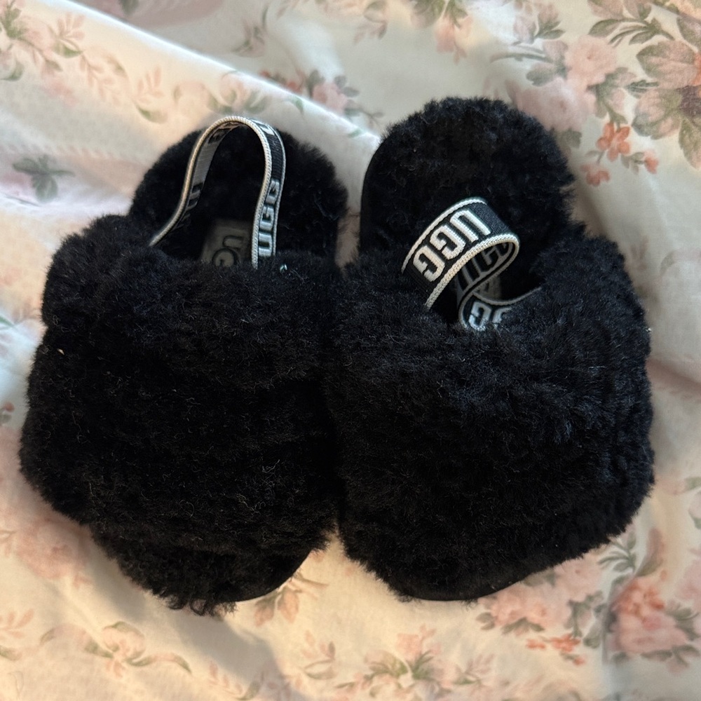 UGG Black Fuzzy Slippers